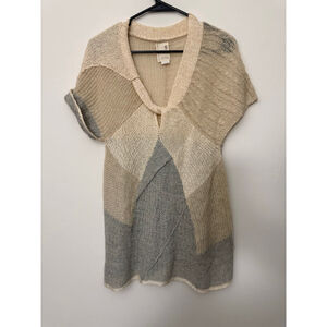 Women's FAR AWAY FROM CLOSE Beige Gray Knit Poncho Sweater S